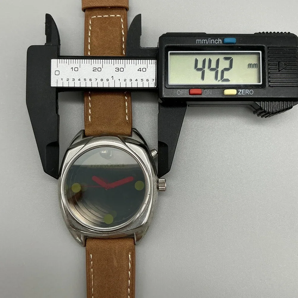 Can You Imagine Infinity Optics Mens Watch 44mm Silver Tone Leather New Battery